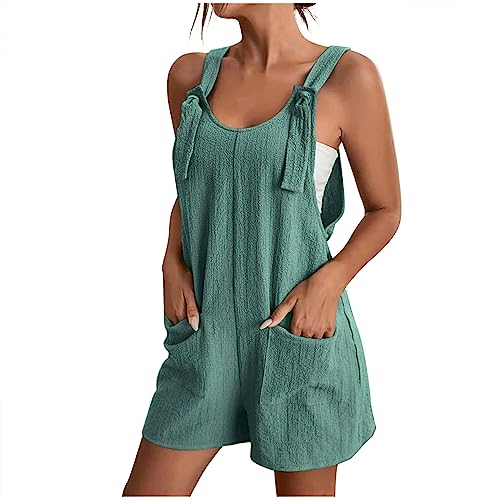 EMATOP blitzangebote Jumpsuit Damen Sommer Kurz Playsuit Elegant Lose Einteiler Overalls Casual Einfarbig Ärmellos Latzhose mit Taschen Sommerhose Leicht Baumwolle Trägerhose Shorts Onesie von EMATOP