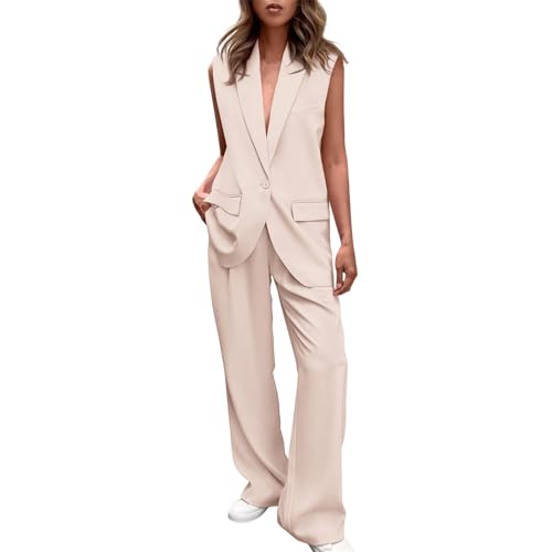 EMATOP sale angebote Business Outfit Damen Elegant Lang Hosenanzug Zweiteiler Sommer Blazer Weste und Hose Anzug Set Sportlich Einfarbig Tracksuit Casual Lose Longblazer Anzughose Streetwear von EMATOP