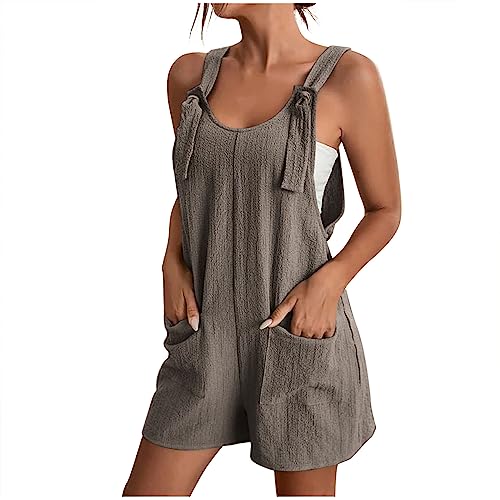 EMATOP warehouse deals angebote Jumpsuit Damen Sommer Kurz Playsuit Elegant Lose Einteiler Overalls Casual Einfarbig Ärmellos Latzhose mit Taschen Sommerhose Leicht Baumwolle Trägerhose Shorts Onesie von EMATOP