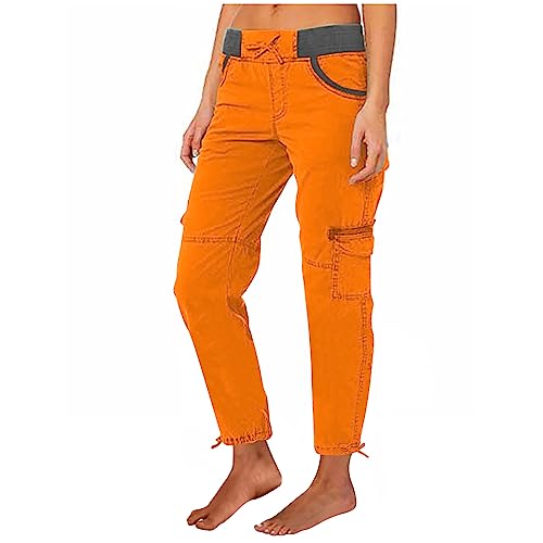 Freizeithose Damen Vintage Cargo Hose Lang High Waist Cargohose Vintage Baumwolle Sporthose Lang Baggy Jogginghose mit Taschen Jeanshose High Waist Wanderhose E-Girl Style Boyfriend Pants von EMATOP