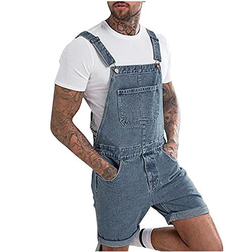 EMATOP Herren Latzhose Overall Jeans Shorts Sommer Kurze Hosen Stilvoll Jumpsuit mit Taschen Denim Hose Verstellbare Träger Kurze Jeanshose Lässiges Regulär Fit Arbeitshose Overalls von EMATOP