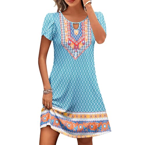 Lego Angebote Strandkleid Damen Sommer Kurzarm Boho Kleid Casual Baumwolle Sommerkleider Knielang T-Shirt Kleider Leichte Vintage Minikleid Lose Elegant Blumenkleid Blusenkleid von EMATOP