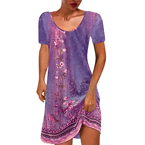 Sommerkleid Damen Knielang Kurzarm T-Shirt Kleider Lässiges Rundhals Boho Strandkleider Sommer Elegant Minikleid Bunte Blumen Drucke Blusenkleid Baumwolle Vintage Partykleid für Alltag Sommerkleid Damen Knielang Kurzarm T-Shirt Kleider Lässiges Rundhals Boho Strandkleider Sommer Elegant Minikleid Bunte Blumen Drucke Blusenkleid Baumwolle Vintage Partykleid für Alltag von EMATOP