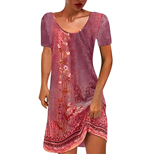 Sommerkleid Damen Knielang Kurzarm T-Shirt Kleider Lässiges Rundhals Boho Strandkleider Sommer Elegant Minikleid Bunte Blumen Drucke Blusenkleid Baumwolle Vintage Partykleid für Alltag Sommerkleid Damen Knielang Kurzarm T-Shirt Kleider Lässiges Rundhals Boho Strandkleider Sommer Elegant Minikleid Bunte Blumen Drucke Blusenkleid Baumwolle Vintage Partykleid für Alltag von EMATOP