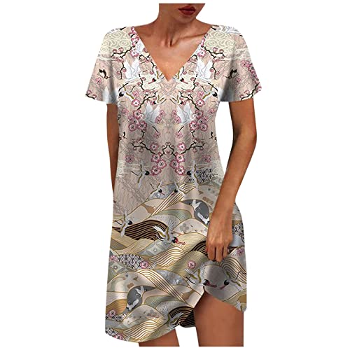 Sommerkleider Damen Ärmellos Blumen T-Shirt Strandkleid Leichte Lässige Taschen Boho Tank Kleid von EMATOP