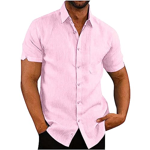 angebote des tages heute deal Leinenhemd Herren Kurzarm Sommer Hemd Tops Baumwolle Leinen Hemdbluse Leicht Einfarbig Bluse Tshirt Casual Regular Fit Freizeithemden Button Down Strandhemd Muskelshirt von EMATOP