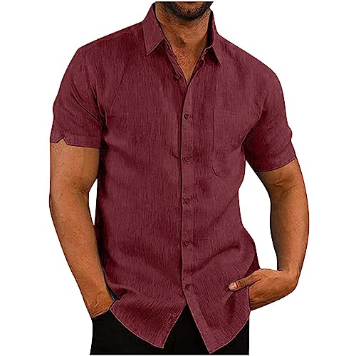 befristetes angebot heute Leinenhemd Herren Kurzarm Sommer Hemd Tops Baumwolle Leinen Hemdbluse Leicht Einfarbig Bluse Tshirt Casual Regular Fit Freizeithemden Button Down Strandhemd Muskelshirt von EMATOP