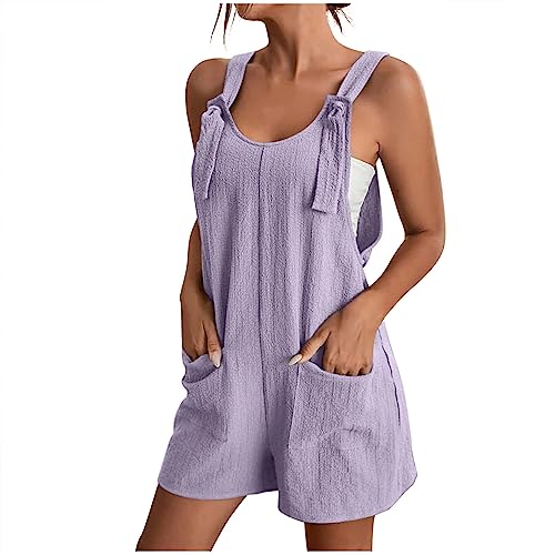 sonderangebote & restposten Jumpsuit Damen Sommer Kurz Playsuit Elegant Lose Einteiler Overalls Casual Einfarbig Ärmellos Latzhose mit Taschen Sommerhose Leicht Baumwolle Trägerhose Shorts Onesie von EMATOP