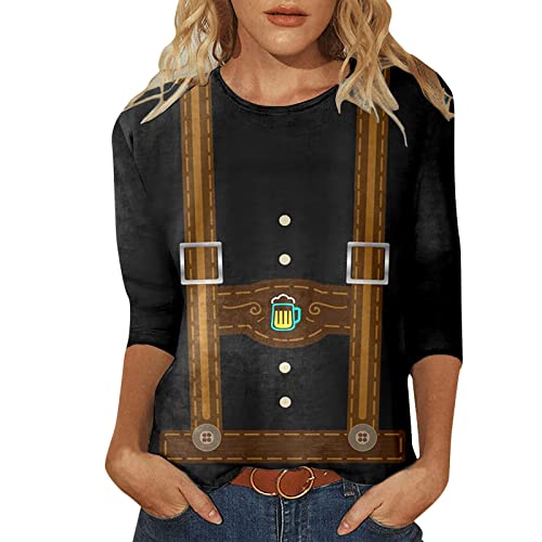 EMAlusher Oktoberfest Costume Women Oktoberfest Damen T-Shirt Rundhalsausschnitt Loose mit Aufdruck 2024 Tracht Mädchen Wiesen Tshirt Tracht zu Lederhosen Wasen Outfit Bier Krüge Trachtenkleid von EMAlusher