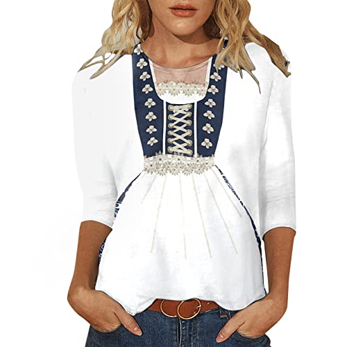 EMAlusher Oktoberfest Dirndl Oktoberfest Damen T-Shirt Rundhalsausschnitt Loose mit Aufdruck 2023 Tracht Mädchen Wiesen Tshirt Tracht zu Lederhosen Wasen Outfit Bier Krüge (8.16#2-Blue, XL) von EMAlusher