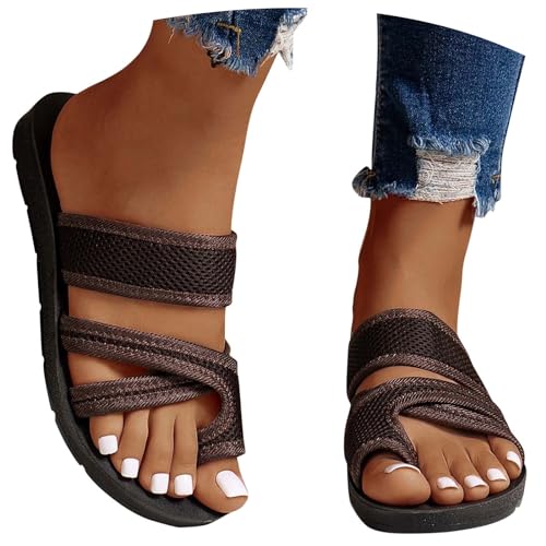 EMAlusher Orthopädische Hausschuhe Damen, Zehensandalen Damen Schwarz, Flip Flops Damen Bequeme Sommerschuhe Schwarze Treckingsandalen Sandals Schuhe Strand Sandaletten Sommersandaletten von EMAlusher