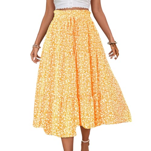 EMOTTOS Damen Maxirock Sommer, Boho Maxi Rock Hoch Elastische Taille lockerer Rüschensaum, A Linie Bohème Vintage Geblümter Strand Dekorativer Kordel Long Skirt, Lang Flowy Swing Plissee, Gelb, M EMOTTOS Damen Maxirock Sommer, Boho Maxi Rock Hoch Elastische Taille lockerer Rüschensaum, A Linie Bohème Vintage Geblümter Strand Dekorativer Kordel Long Skirt, Lang Flowy Swing Plissee, Gelb, M von EMOTTOS