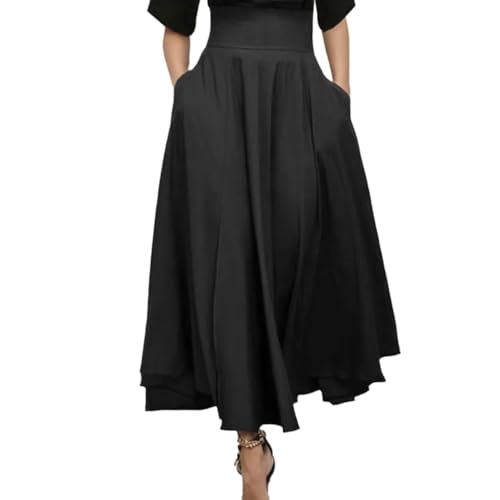 EMOTTOS Damen Rock Lang, Schleife Taille Knoten Rüschenrock High Waist Langer Rock, Hohe Qualität Lässig Zwei Seitentaschen A Linien Fließender Rock mit Taschen, M, Schwarz EMOTTOS Damen Rock Lang, Schleife Taille Knoten Rüschenrock High Waist Langer Rock, Hohe Qualität Lässig Zwei Seitentaschen A Linien Fließender Rock mit Taschen, M, Schwarz von EMOTTOS