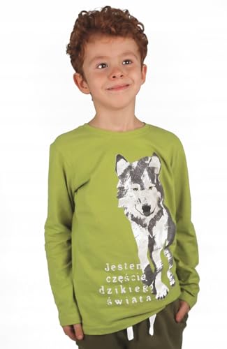 ENDO Jungen Langarm-T-Shirt Grün mit Wolf 158 von ENDO