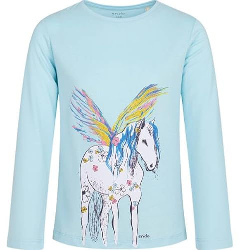 Endo Langarmshirt Mädchen Kinder mit Regenbogen Pferd, quiet shade-clematis blue, 158 von ENDO