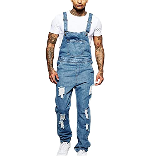 ENEN Herren Denim Latzhose Overalls Jeans Latzanzug Loose Fit Cargo Workwear Strampler Overalls Jumpsuit Arbeitshosen Lange Jeanshose mit Taschen von ENEN