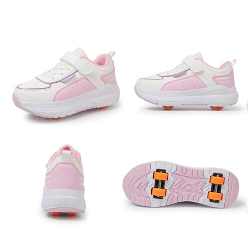 ENEN Schuhe mit Rollen für Jungen & Mädchen, Turnschuhe mit 4 Rollen Versenkbarer, Schuhe mit Rollen Kinder 2-in-1 Roller Schuhe Outdoor Turnschuhe 34 EU Rosa Weiß von ENEN