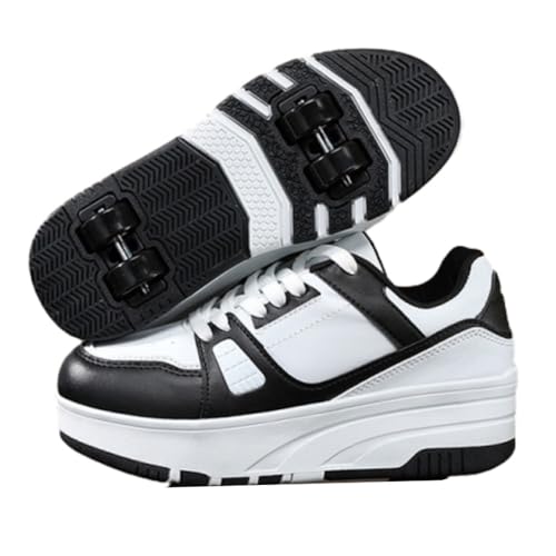 ENEN Schuhe mit Rollen für Jungen & Mädchen, Turnschuhe mit 4 Rollen Versenkbarer Schuhe mit Rollen Kinder 2-in-1 Roller Schuhe Outdoor Turnschuhe Schwarz Weiß von ENEN