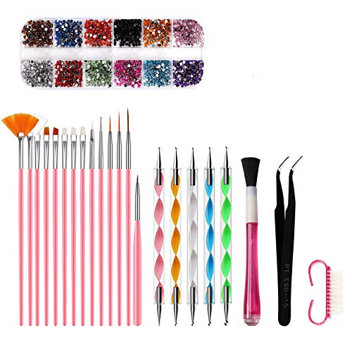 ENERRGECKO 23 Teiliges Set Acryl Nagel Kunst Pinsel Set UV Gel Nagel Lack Malpinsel Punktierstift Kit ManiküRe BüRsten Werkzeug Reinigen von ENERRGECKO