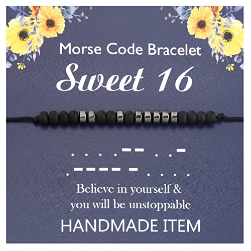 ENSIANTH Sweet 16 Gifts for Girls Morsecode Bracelet 16th Birthday Gift Sweet 16 Year Old Girl Jewelry Sweet Sixteen Bracelet, M, Edelstahl von ENSIANTH