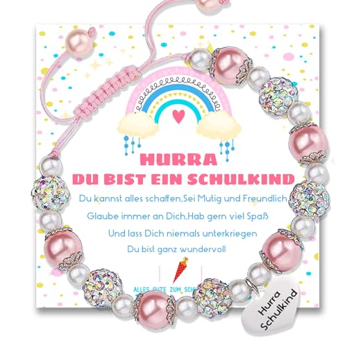 ENSTAB Einschulung Geschenk Mädchen Armband mit Gravur Schulanfang Mädchen Geschenk Schulkind Armband Karte mit Geschenkbox(Schulkind-Armband) von ENSTAB