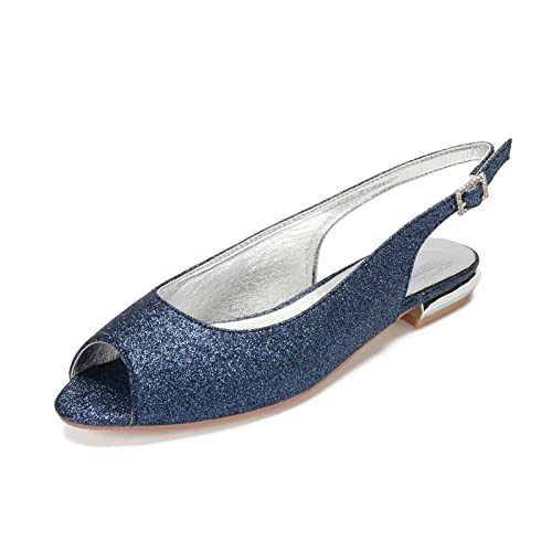 ENWIND Damen Ankleidesandale mit niedrigem Absatz Flache Peep Toe Schuhe mit Schnallen und Riemen auf der Rückseite,Dark Blue,41 EU von ENWIND