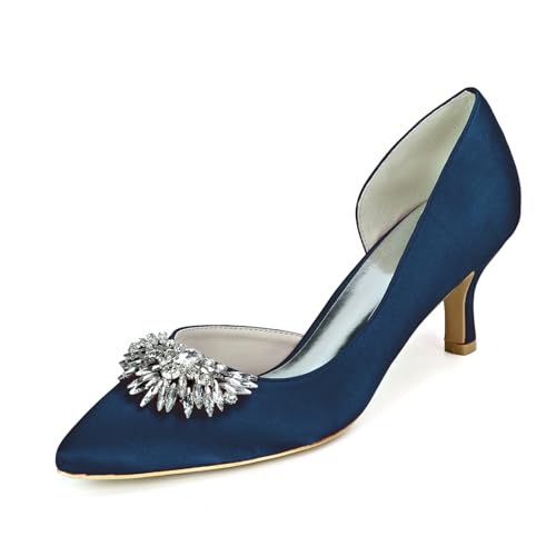 Damen Hofschuhe Spitze Zehen Braut Hochzeit Party Niedriger Absatz Pumps Schuhe,Dark Blue,41 EU von ENWIND