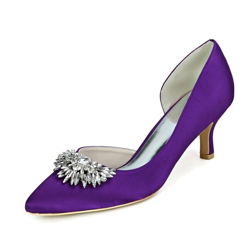 Damen Hofschuhe Spitze Zehen Braut Hochzeit Party Niedriger Absatz Pumps Schuhe,Dark Purple,37 EU von ENWIND