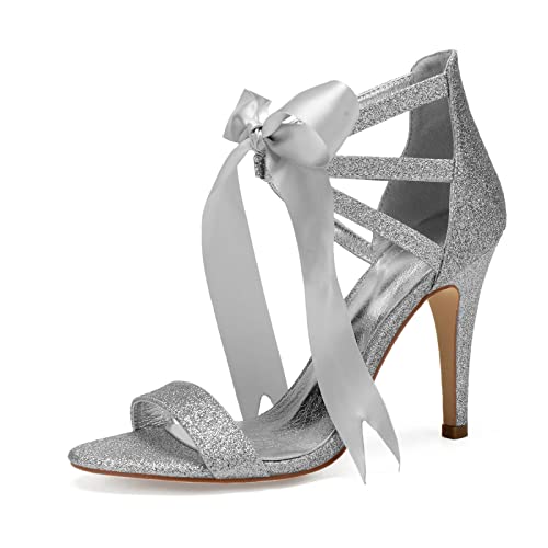 ENWIND Damen Arc Sandalen, Sexy High Heels und Offene Zehen für Hochzeitsfeiern,Silber,37 EU von ENWIND