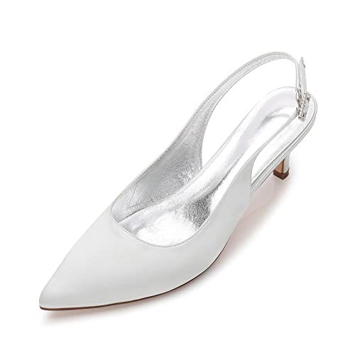 Damen Pumps Slingback Sandalen Geschlossene Zehen Kleid Partei Gericht Schuhe Niedrige Absatz Slip On Hochzeit Schuhe,Silber,41 EU von ENWIND