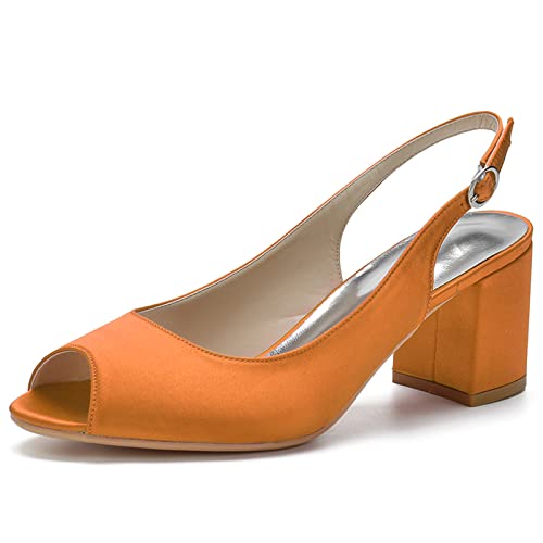 ENWIND Damen Sandalen Mit Niedrige Absatz Blockabsätze Offenem Zehen Hochzeits Pumps,Orange,39 EU von ENWIND