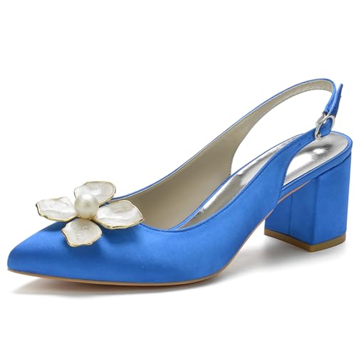 ENWIND Damen Slingback Heel Sandalen Chunky Heel Schuhe mit geschlossener spitzer Zehenpartie und verstellbarer Schnalle,Blau,41 EU von ENWIND