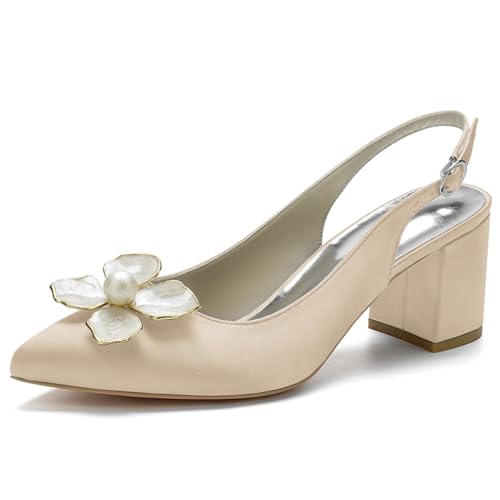 ENWIND Damen Slingback Heel Sandalen Chunky Heel Schuhe mit geschlossener spitzer Zehenpartie und verstellbarer Schnalle,Champagne,35 EU von ENWIND