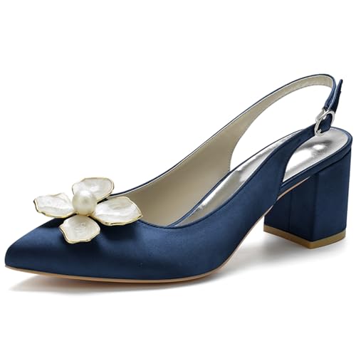 ENWIND Damen Slingback Heel Sandalen Chunky Heel Schuhe mit geschlossener spitzer Zehenpartie und verstellbarer Schnalle,Dark blue,41 EU von ENWIND