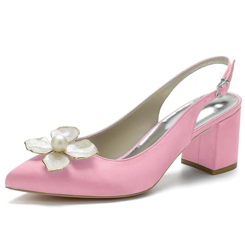 ENWIND Damen Slingback Heel Sandalen Chunky Heel Schuhe mit geschlossener spitzer Zehenpartie und verstellbarer Schnalle,Rosa,35 EU von ENWIND