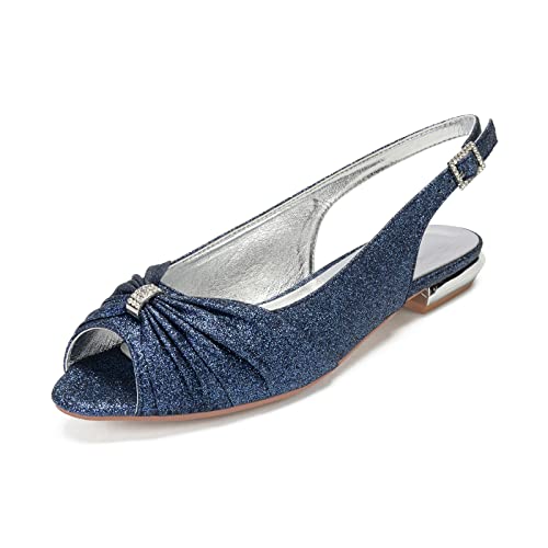 Glitzer Sandalen Mit Bas Talon Slingback Peeptoe Sommer Schuhe,Dark Blue,37 EU von ENWIND