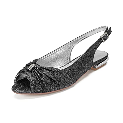 Glitzer Sandalen Mit Bas Talon Slingback Peeptoe Sommer Schuhe,Schwarz,37 EU von ENWIND