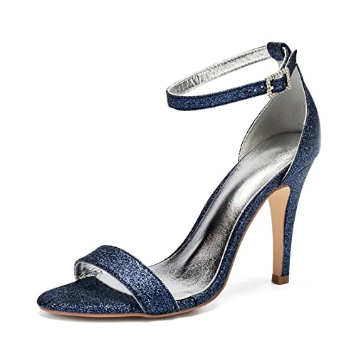 ENWIND High Heels Für Frauen Elegante Stiletto-Absätze Offene Zehen Knöchelriemen Sandaletten Mit Absatz Auf Hochzeitsfeier Heimkehr,Dark blue,36 EU von ENWIND