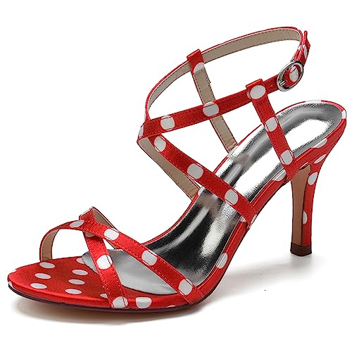 ENWIND Sandaletten Damen Mit Stöckelabsatz Slingback Hochhackige Riemchen Pumps Offene Zehen Sommer-Sandaletten Für Hochzeit,Rot,40 EU von ENWIND