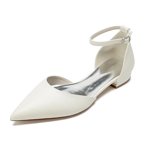 ENWIND Frauen Niedrige Absatz Pumps PU Leder Hochzeitsparty Schuhe für Braut,Elfenbein,43 EU, 65767314-IVORY-10UK von ENWIND