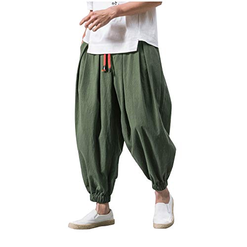 Streetwear Haremshose für Herren, japanischer Stil, lässige Hose, Herren, Jogger, chinesische Baggy-Hose, Haremshose, Hippie, Yoga, Ballon-Bloomer, lässig, lässig, Laufhose, armee-grün, 31-35 von ENYY