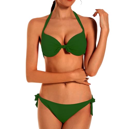 EONAR Damen Bademode Nackenträger Push up Bikinioberteil mit Underwire Einstellbar Seitlich Bindungen Bikini-Sets, Gr.- 70C/75C/80B (LargeArmy Green von EONAR