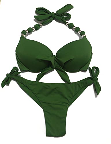 EONAR Damen Bademode Push up Bikini-Oberteil mit Bügel Niedriger Bund Bikinihosen Seitlich zu binden Brasilianischer Slip Bikini Set(L,Army Green) von EONAR
