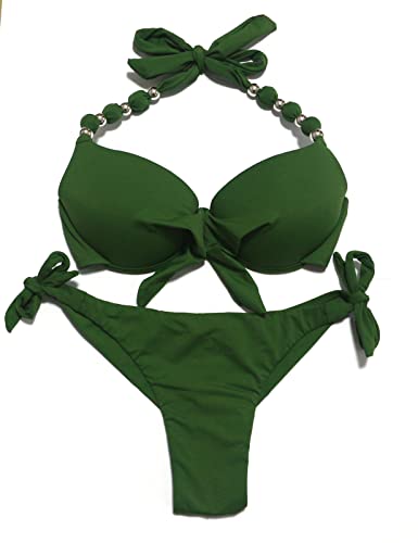 EONAR Damen Bademode Push up Bikini-Oberteil mit Bügel Niedriger Bund Bikinihosen Seitlich zu binden Brasilianischer Slip Bikini Set(XXL,Army Green) von EONAR