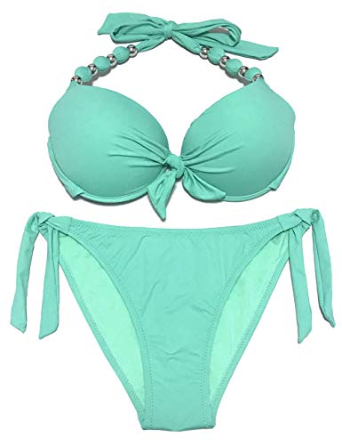 EONAR Damen Seitlich Gebunden Bikini Sets Abnehmbar Bademode Push up Bikinioberteil mit Nackenträger(L,Light Green) von EONAR