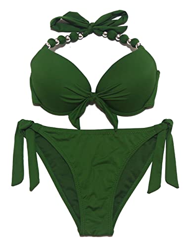 EONAR Damen Seitlich Gebunden Bikini Sets Abnehmbar Bademode Push up Bikinioberteil mit Nackenträger(M,Army Green) von EONAR