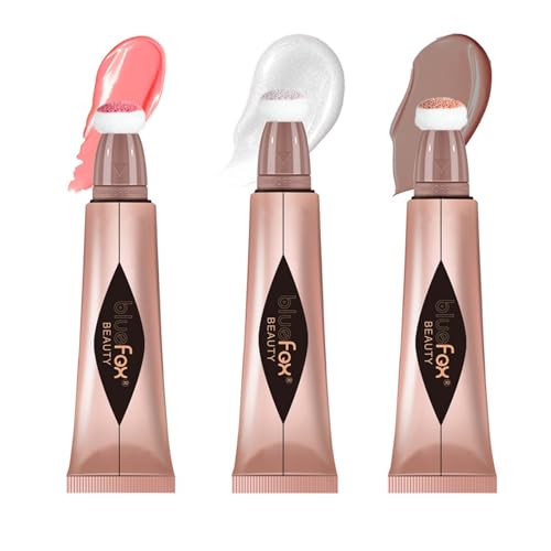 EONFAVE 3 Stücke Liquid Blush+Contour+Highlighter mit Kissen Applicator Befestigt, Make Up Wand Set, Schimmer & Matte Lange Anhaltende Seidige Flüssige Milk Schminke Stick, Wasserfest Leichte Textur von EONFAVE