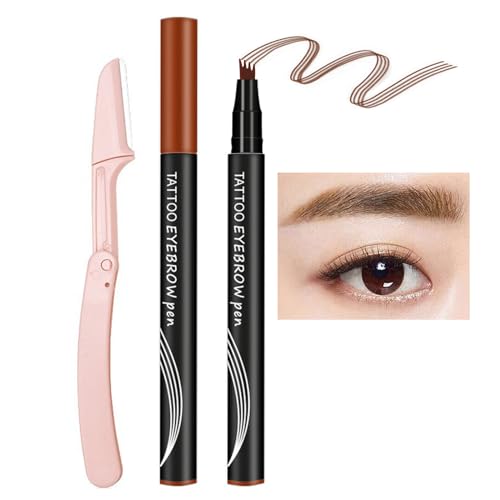 EONFAVE Flüssiger Augenbrauenstift Wasserfest, Microblading Wasserdichter 3D Augenbrauenstift Mit 4 Gabelspitzen, Hochpigmentiert Schweißresistent Augenbrauenfarbe Tattoo Eyebrow Pencil, Dunkelbraun von EONFAVE