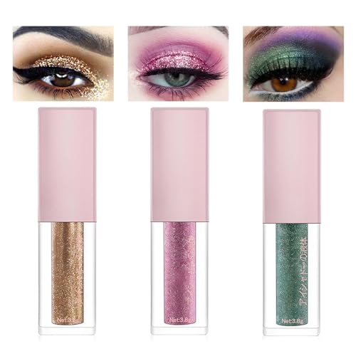 Flüssiger Glitzer Lidschatten, 3Pcs Liquid Lidschatten, Quick Drying Eyeshadow for Augen Make-up, Wasserfest & Langlebig Metallic Diamond Eyeshadow Für Cosplay Party Makeup von EONFAVE