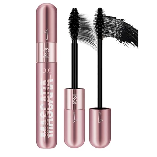 EONFAVE 2 in 1 Wasserfest Wimperntusche, 4D Seidenfaser Mascara, Schwarze Langanhaltende Mascara fur Extra Long Double Thick & Voluminous Lash, Nicht Verschmieren, Natural Kräuseln Lange Wimpern von EONFAVE